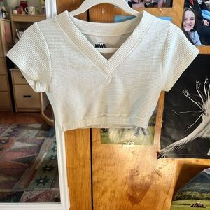 white/cream short sleeve crop top